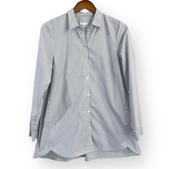 J Jill Button Down Long Sleeve Shirt Tunic Top Blue White Striped Womens Size M - Picture 1 of 9